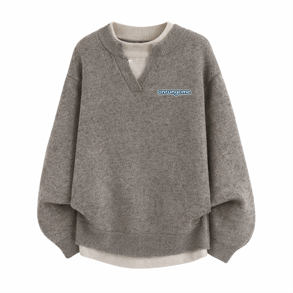 Onrungome Solid Color Two-Piece Look V-Neck Knitted Sweater