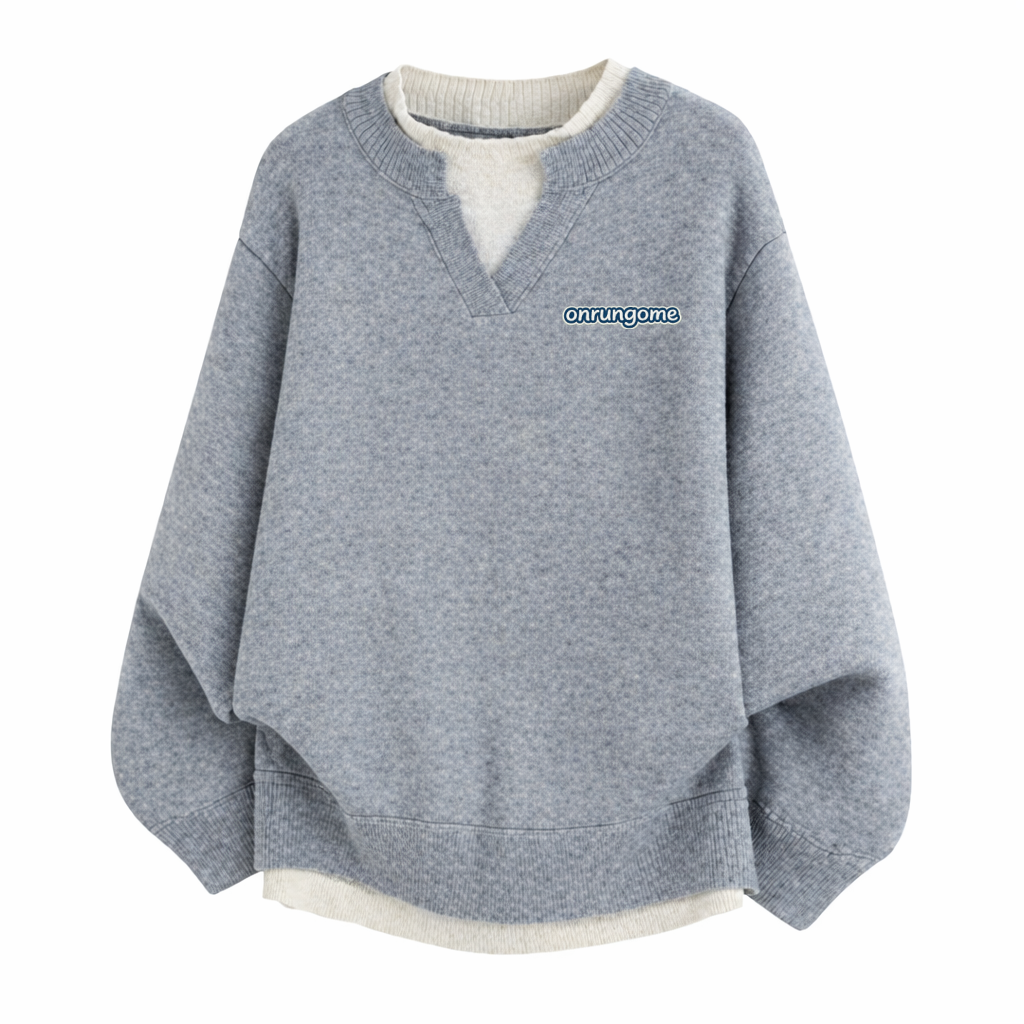 Onrungome Solid Color Two-Piece Look V-Neck Knitted Sweater