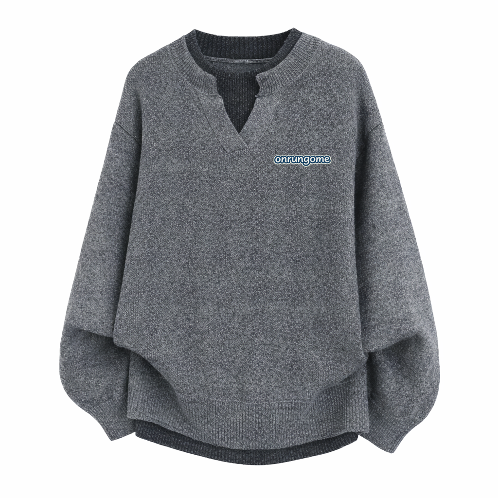 Onrungome Solid Color Two-Piece Look V-Neck Knitted Sweater