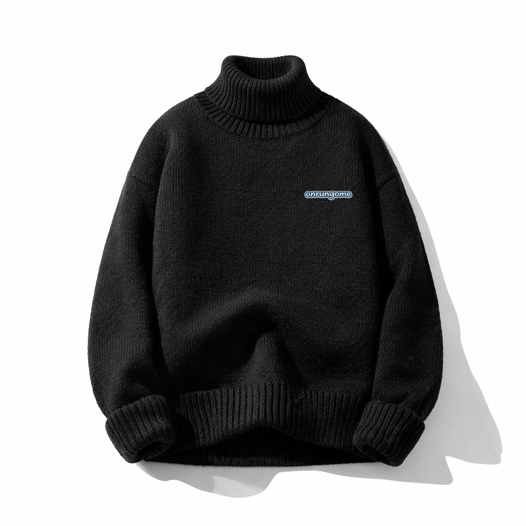 Onrungome Solid Color High-Neck Knitted Sweater