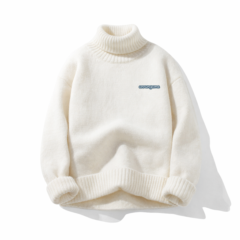 Onrungome Solid Color High-Neck Knitted Sweater