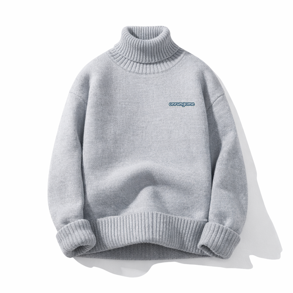 Onrungome Solid Color High-Neck Knitted Sweater