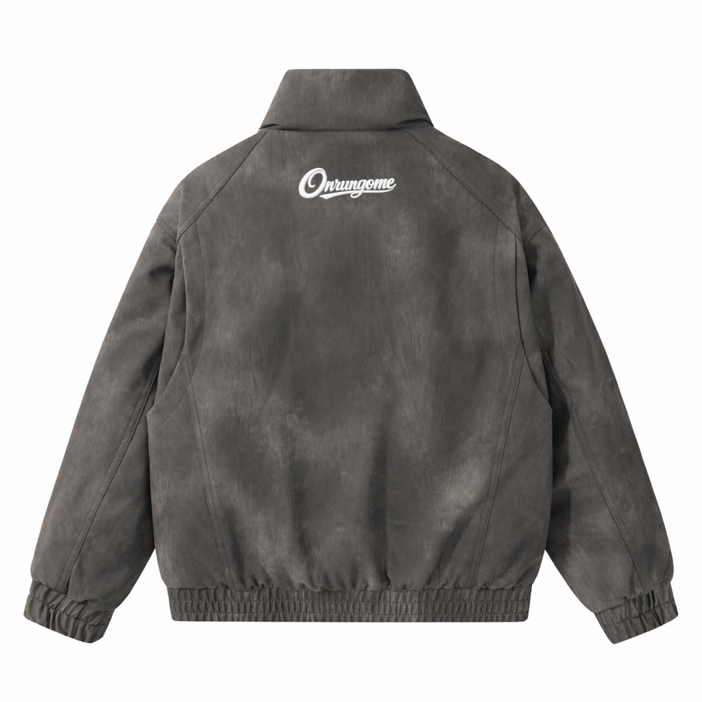 Onrungome White Duck Down Stand-Collar Leather Down Jacket