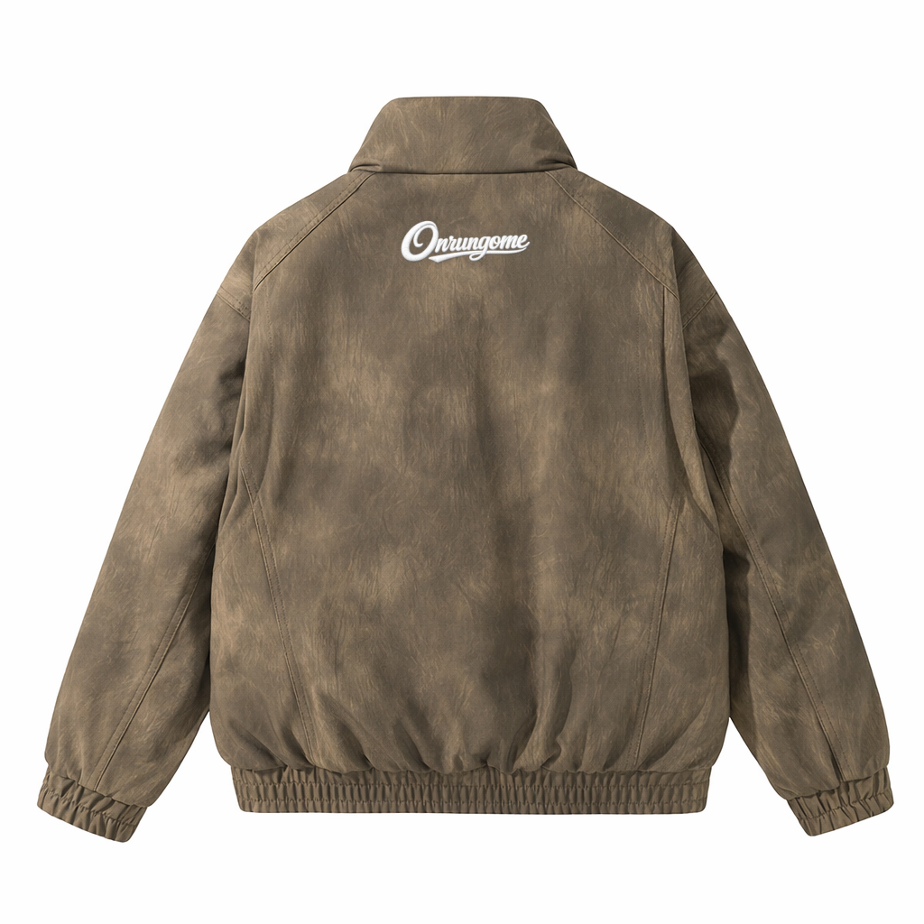 Onrungome White Duck Down Stand-Collar Leather Down Jacket