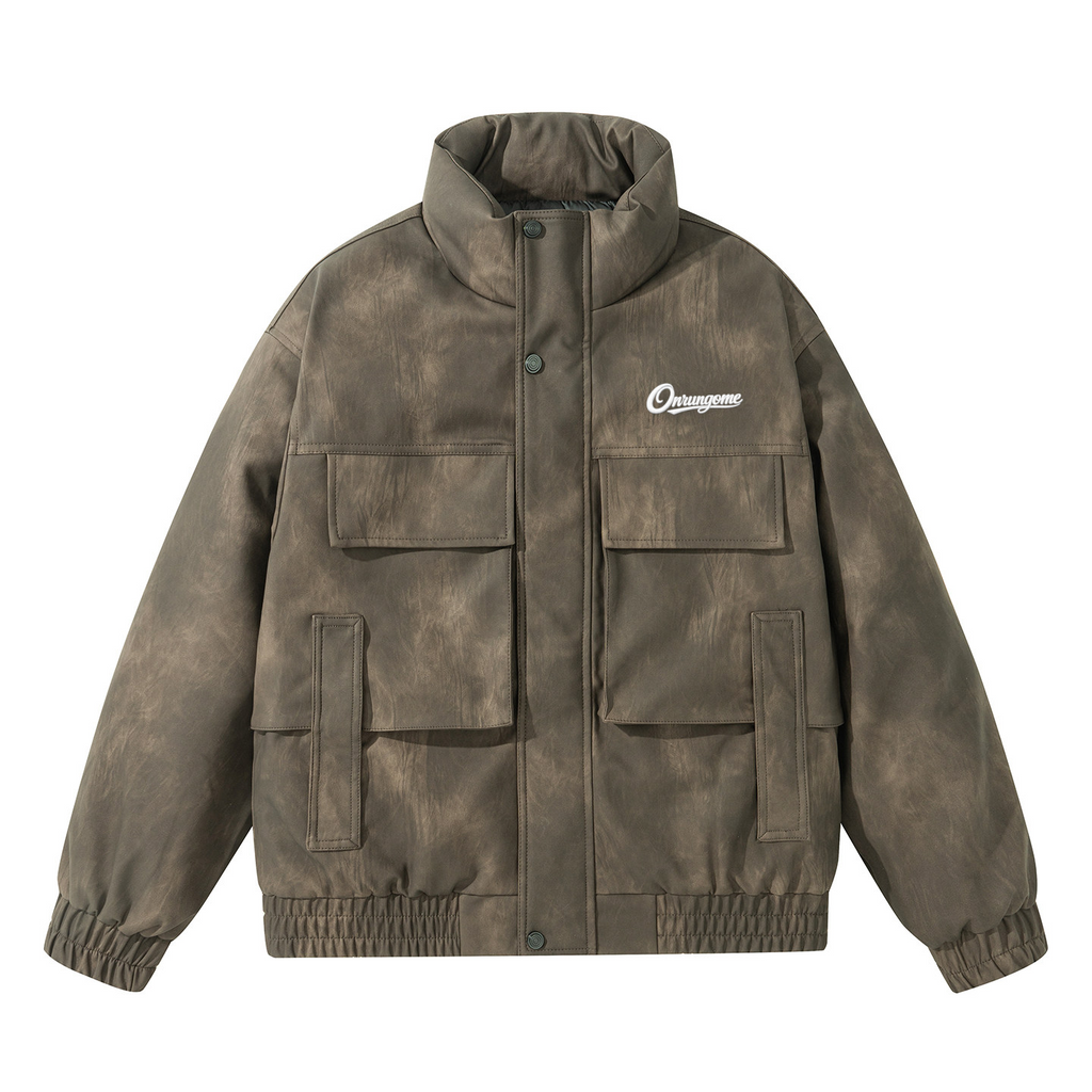 Onrungome White Duck Down Stand-Collar Leather Down Jacket