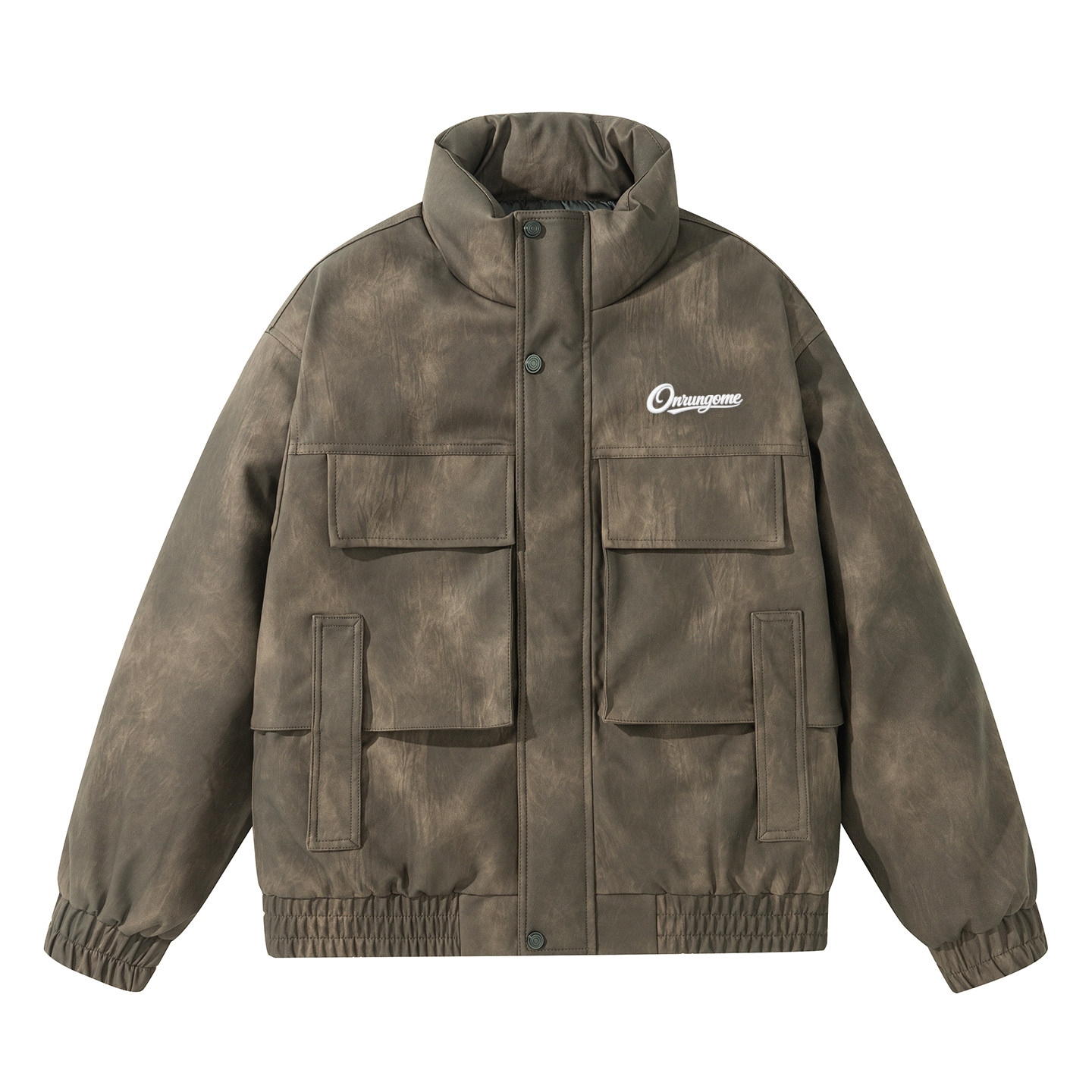 Onrungome White Duck Down Stand-Collar Leather Down Jacket